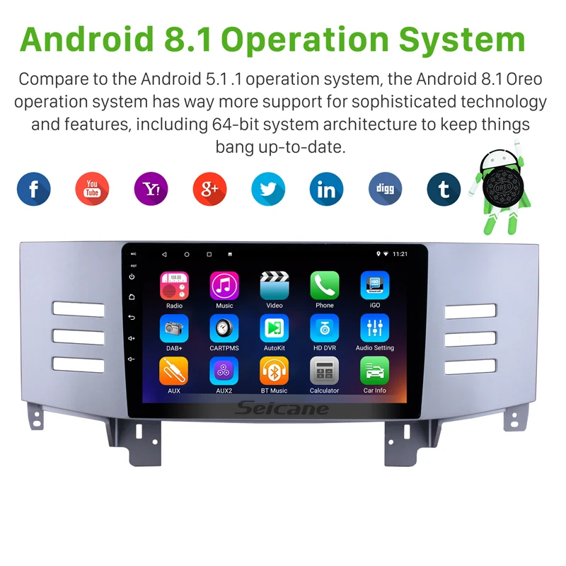 Best Seicane Car Autoradio 9" Android 7.1 HD Navi 2Din GPS For Toyota Old REIZ 2005 2006 2007 2008 2009 Head Unit Multimedia Player 1