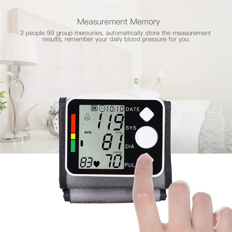 

High-definition Digitale Manchet Tonometer Lcd-scherm Pols Bloeddrukmeter Apparaat Hart Hartslag Meter Tensiometer