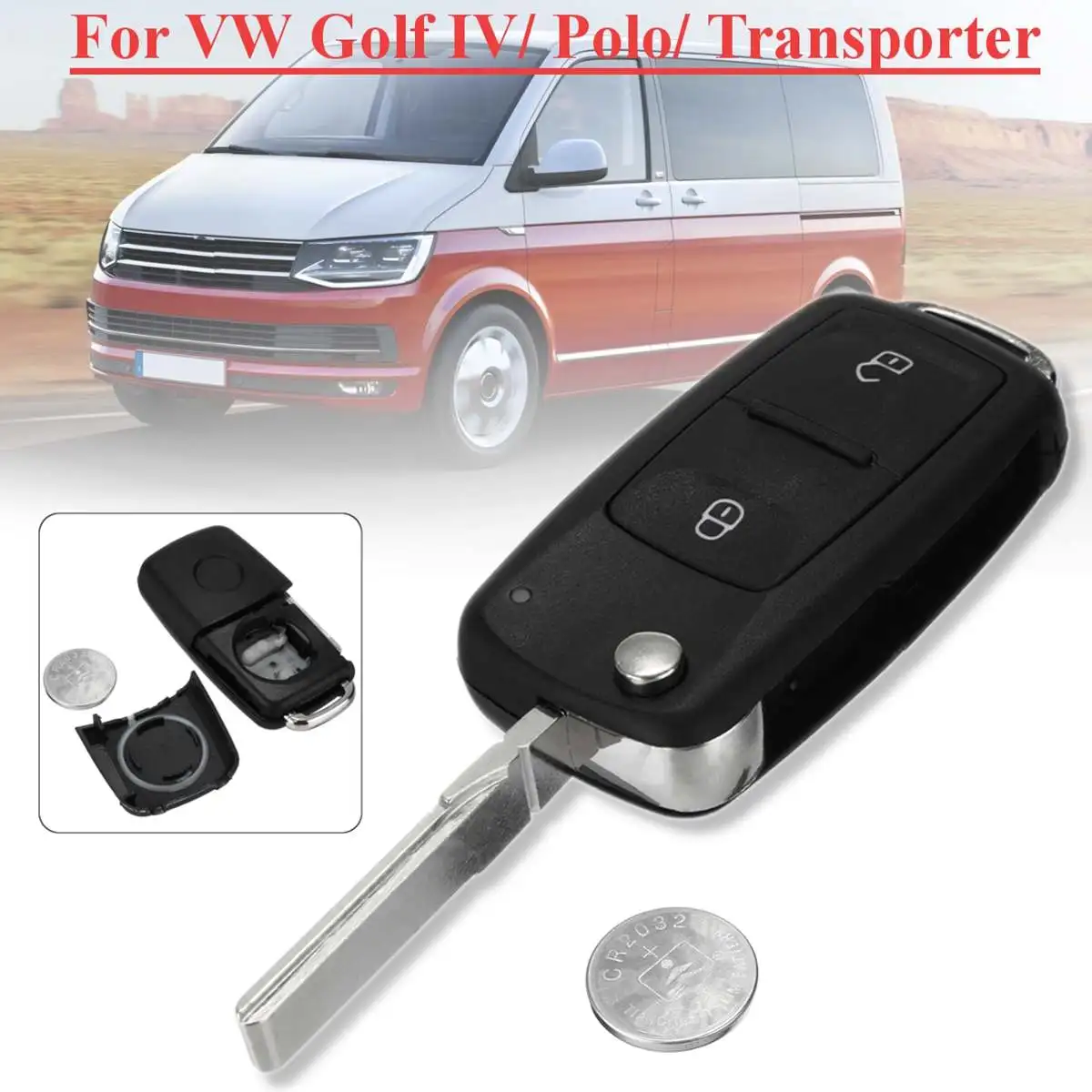 

For VW Transporter T5 For Polo GOLF 2 Buttons Lock Unlock Entry Car Remote Key FOB Case w Battery Replacement
