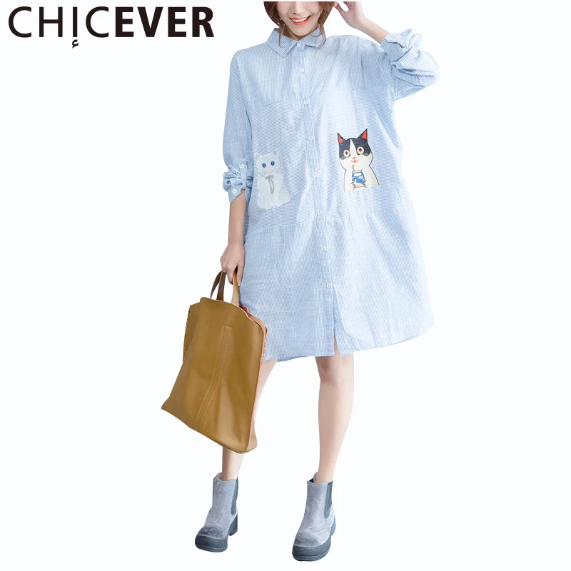 Chicever 2017 плюс Размеры летнее платье Для женщин Свободные Вышивка в полоску