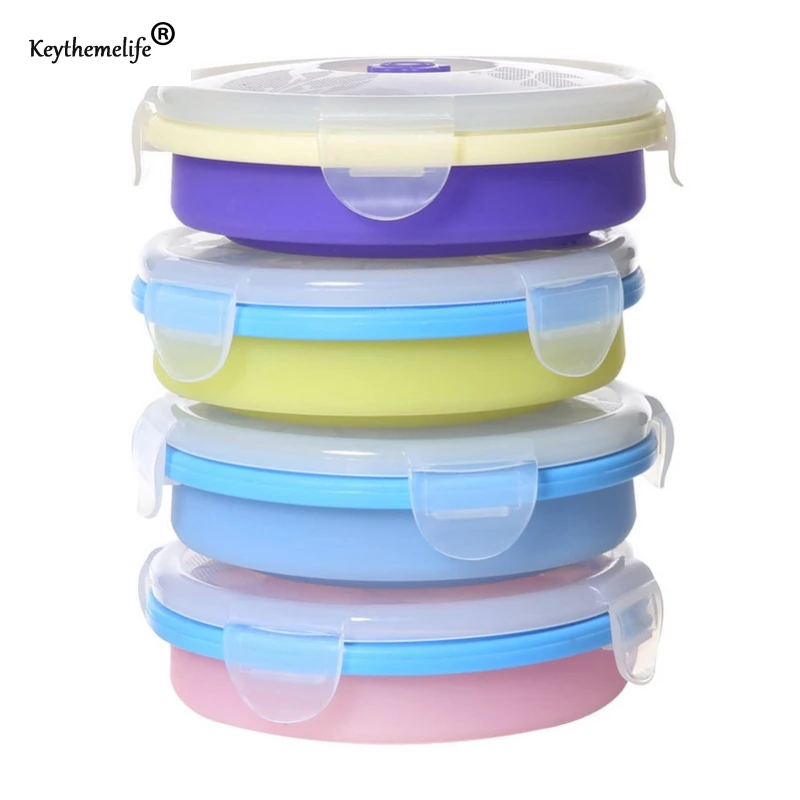

Keythemelife 1pcs 200ml Lunch Box Eco-friendly Silicone Folding Microwave Bento Round Lunch Bowl Food Container DA611