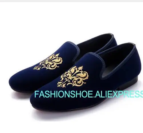 

Blue Mens Loafers Shoes for wedding party Flats Embroidery Lace Slip on Casual Shoes Genuine leather Men Shoes Plus Size 46