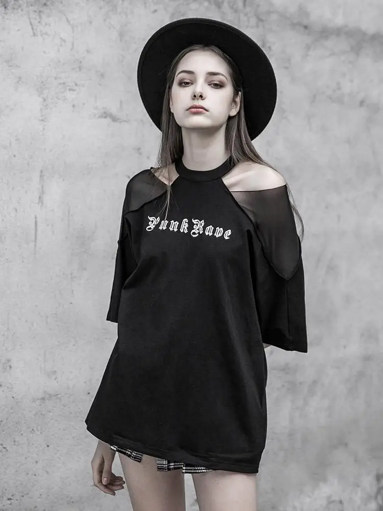 

Punk Rave Women's Goth Off-Shoulder Loose T-shirt PT346TD