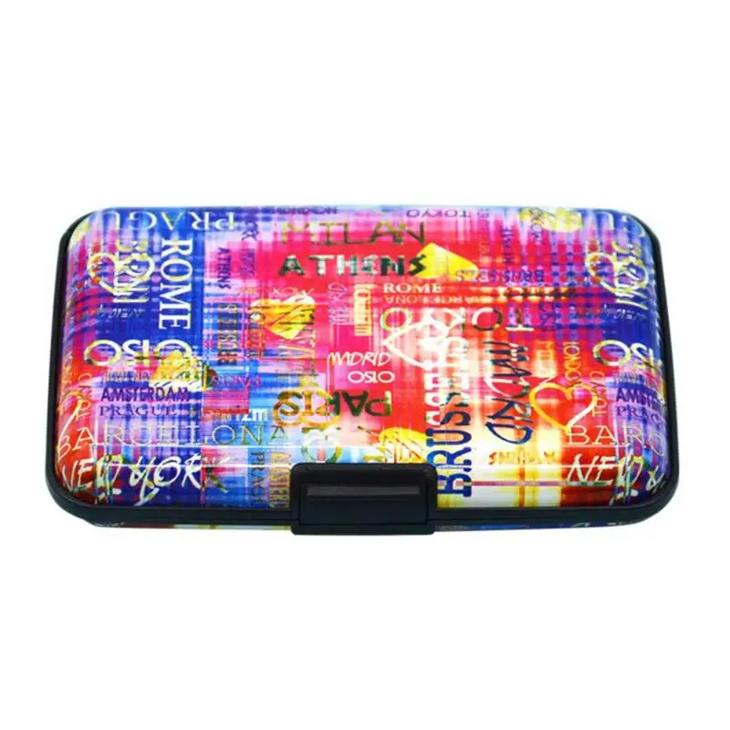 

2019 New Cute Women Print Protect Card Holder Box Credit Card Wallet Student ID Cards Wallet Holder Metal Color