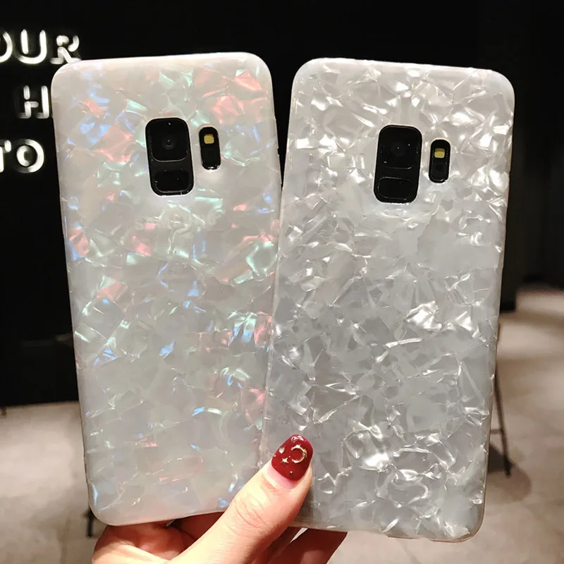 USLION Glitter Dream Shell Pattern Case For Samsung Galaxy S9 S8 Plus IMD TPU Silicon Phone Cover For Smausng S9 Plus Soft Cover