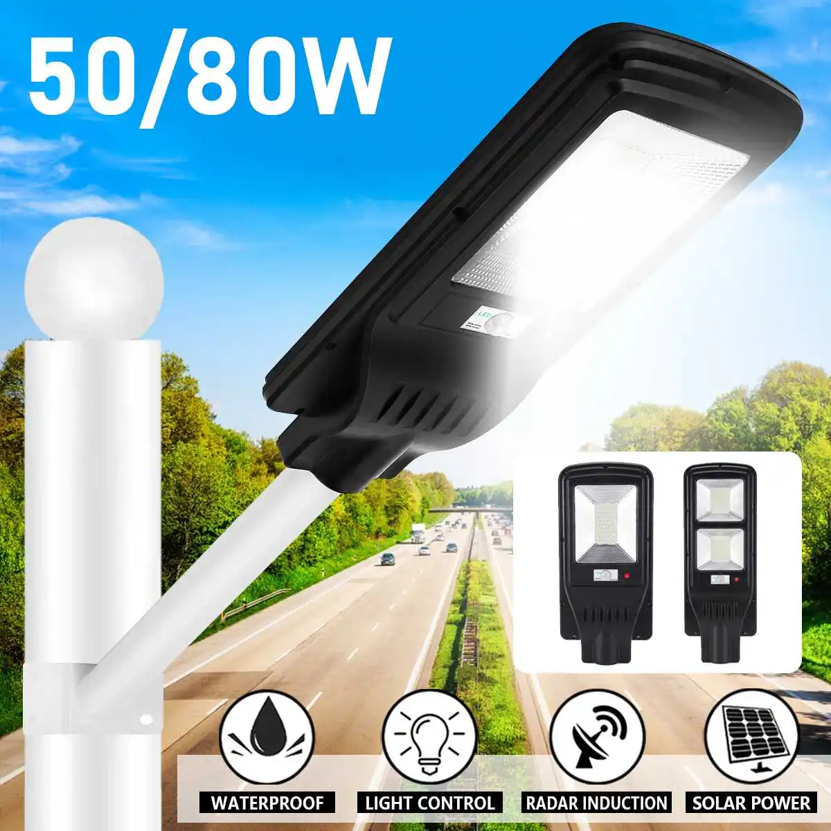

Waterproof 50/80W Solar Street LED Light Motion Sensor Radar Induction Wall Lamp Garden IP65 2 Mode High Bright White Outdoor