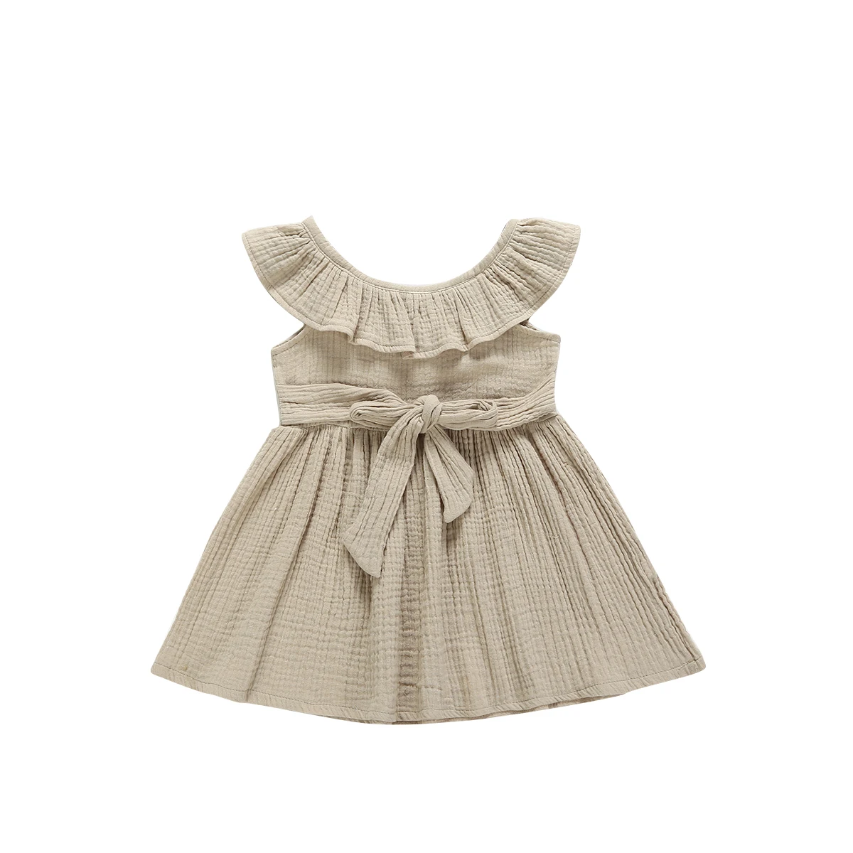 

US Cute Toddler Kids Baby Girls Summer Cotton&Linen Solid Party Dress Sundress