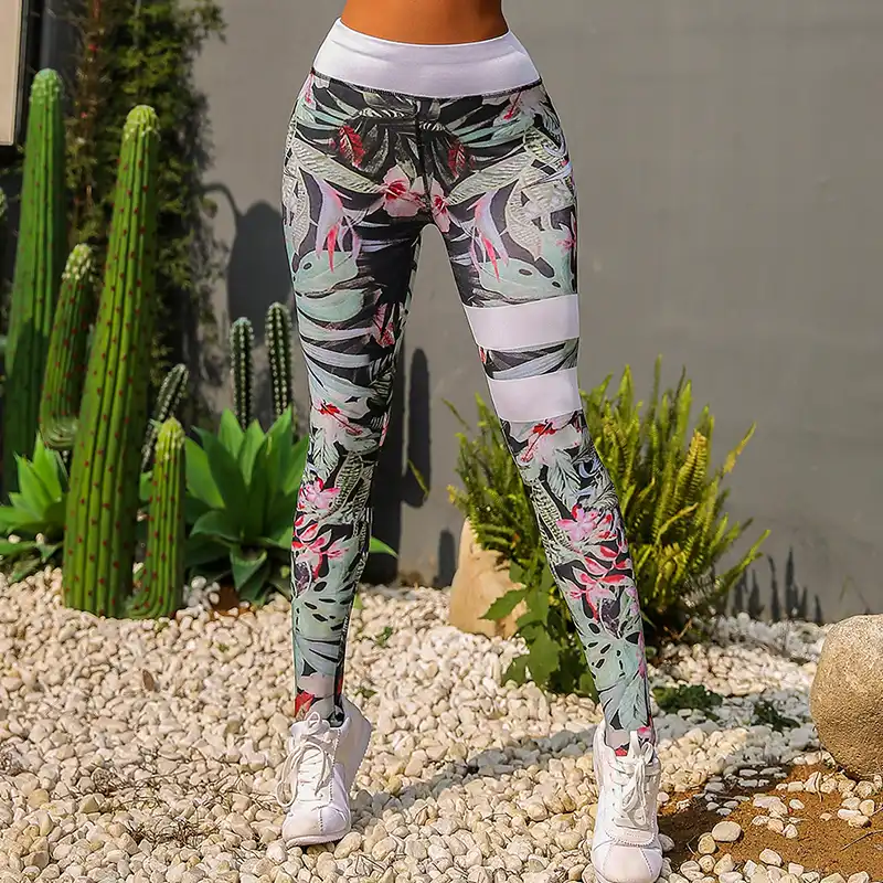 Printed Tights Exercise Leggings Workout Leggings Activewear Fitness Leggings Tropical Palm Leaves Leggings Yoga wear Yoga Pants