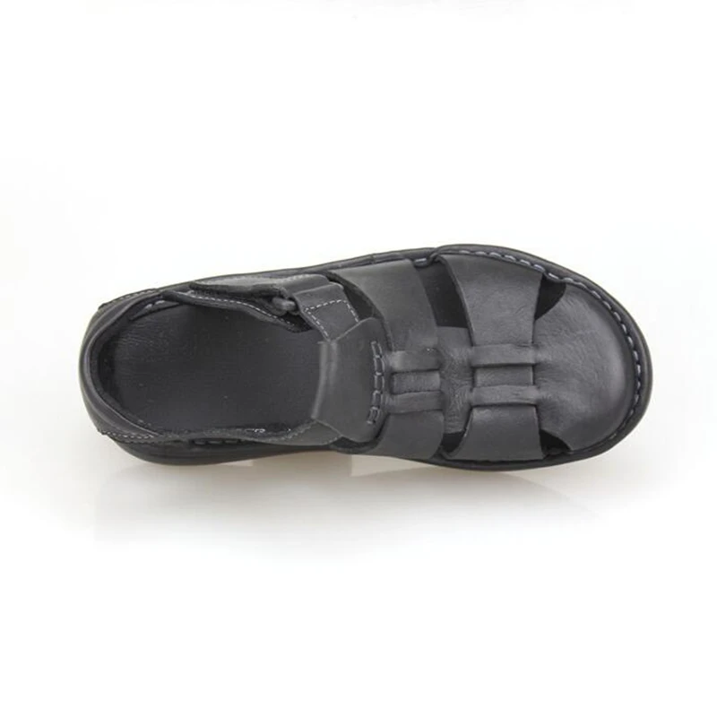 Soft Close Toe Men Real Leather Hollow out Sandals Man Summer Sport Shoes Beach Sandals Hook Loop Light Weight US Size