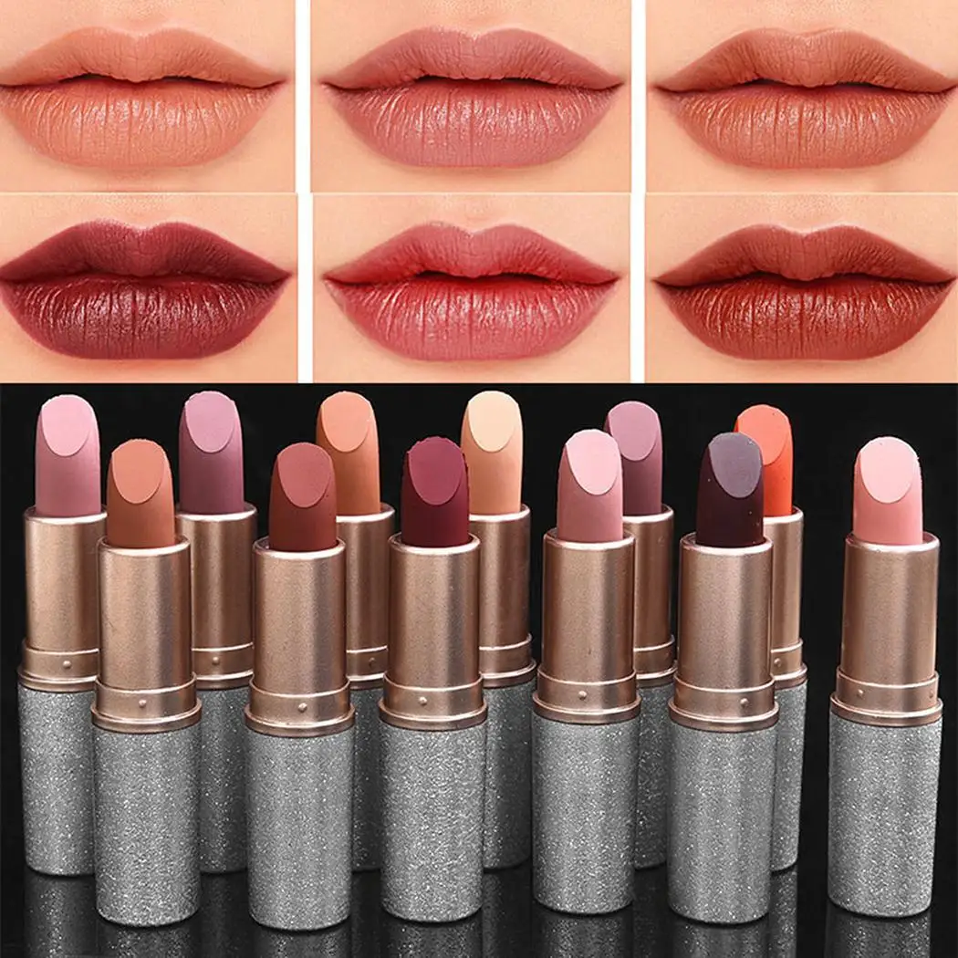 

New Makeup Cosmetic Matte Long Lasting Vintage Style Soft Color 1-Color 12 Lip Cream Lipstick Lip Gloss