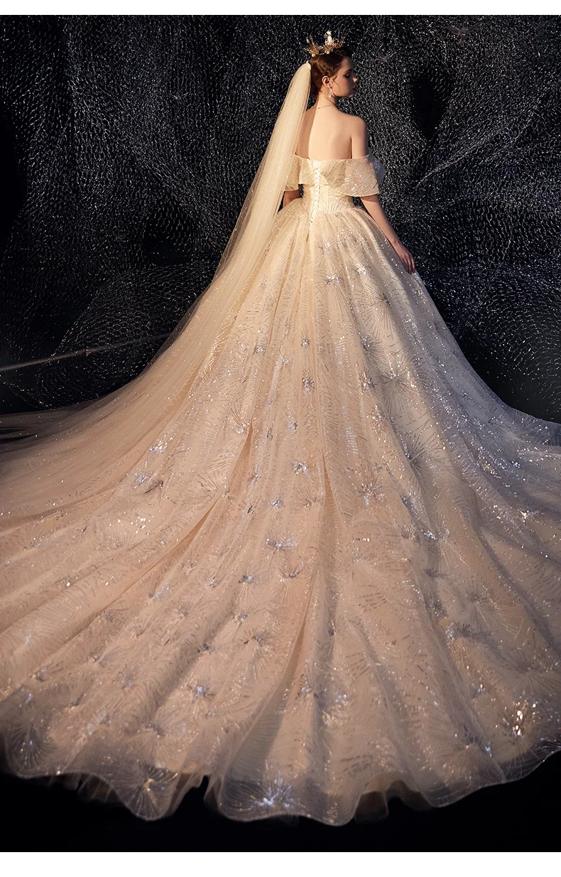Vivian's Bridal Fancy Sky Empire Weding платье роскошное кружевное платье с блестками и аппликацией с расклешенными рукавами романтическое Элегантное свадебное платье с вырезом лодочкой