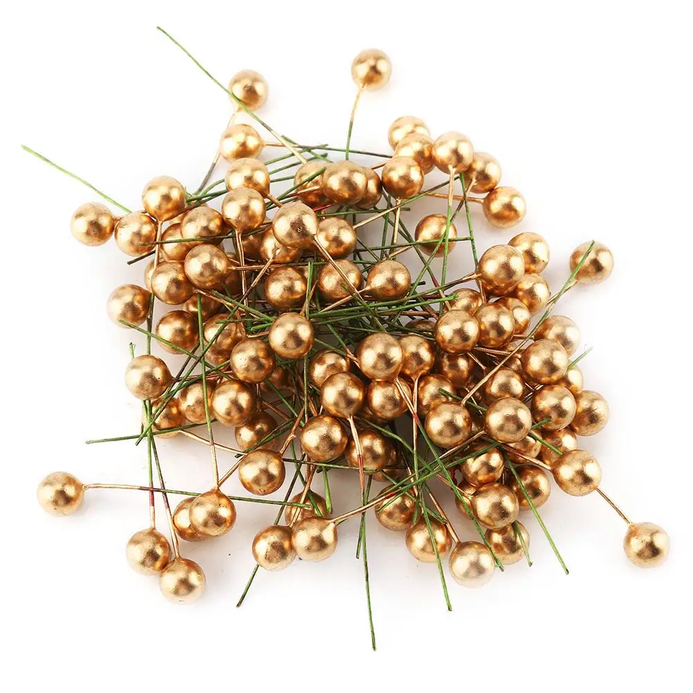 

100pcs DIY Artificial Golden Holly Berry Christmas Home Decoration Hanging Ornaments Christmas Supplies