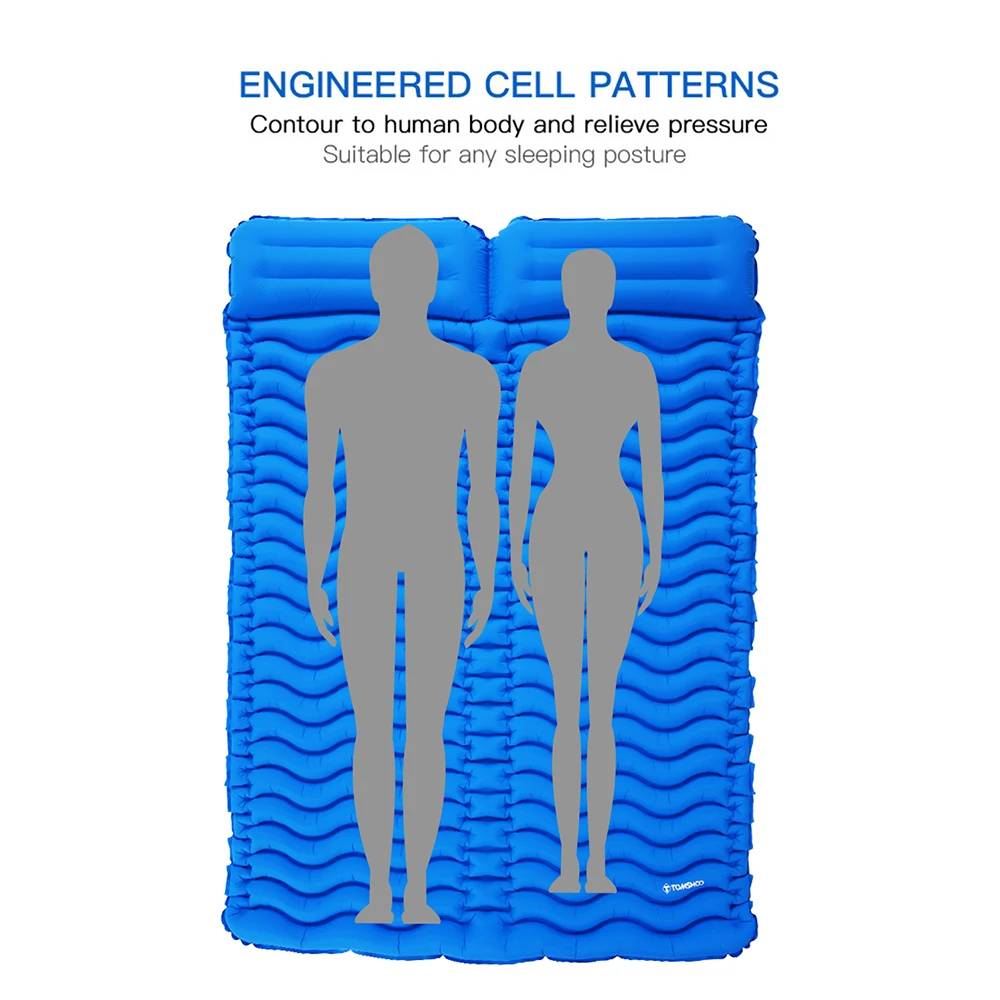 TOMSHOO походный коврик с подушкой, ультра-светильник, портативный матрас для 2 человек, надувной коврик, двойной спальный коврик