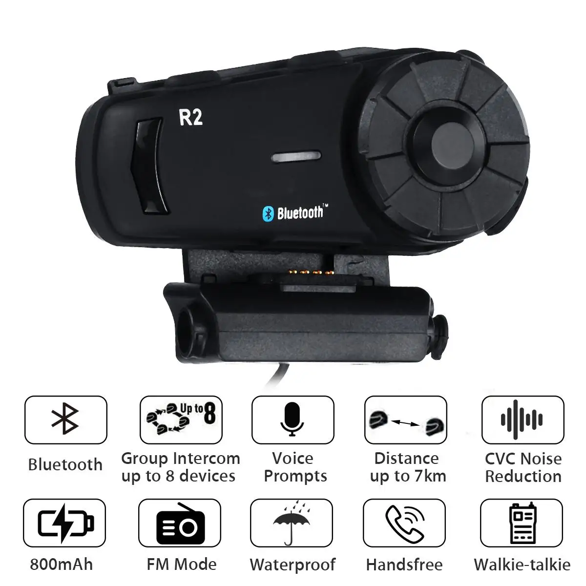 

R2 Pro Motorcycle Helmet Intercom Motorbike Wireless bluetooth walkie talkie Headset Waterproof BT Interphone+FM for 8 Riders