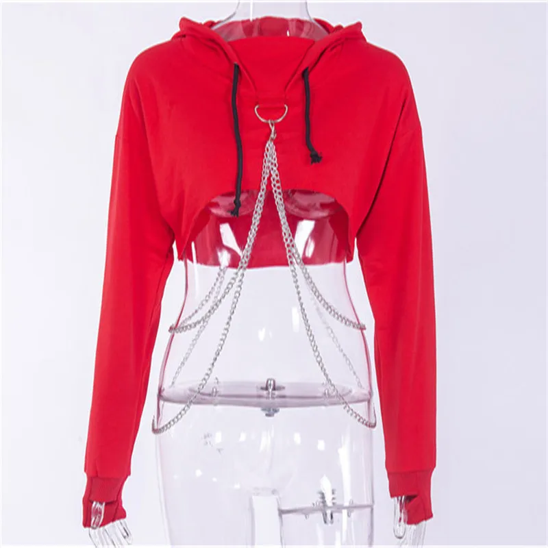  Fashion Women Hooded Clothing Cut off Front Sweatshirt Hoodie Patchwork Jumper Pullover Long Sleeve