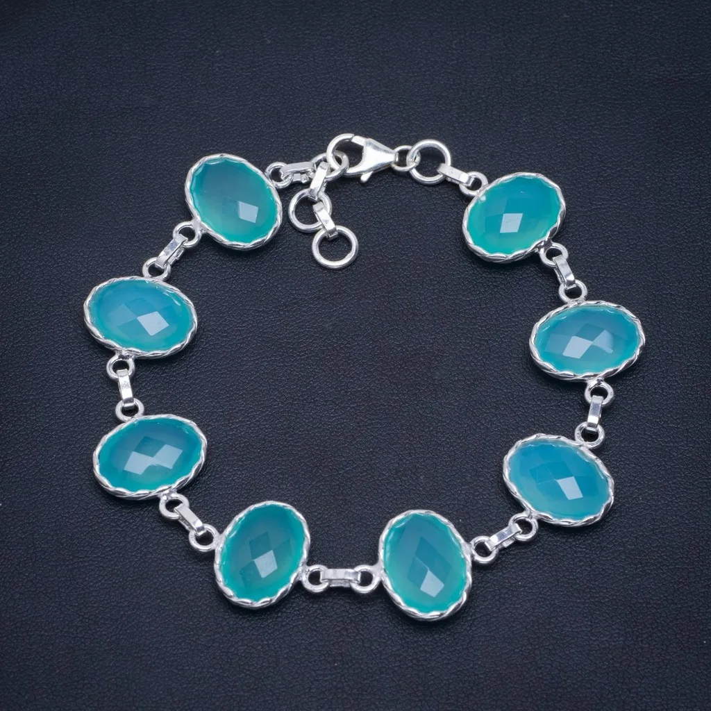 

Natural Chalcedony Handmade Unique 925 Sterling Silver Bracelet 7.25-8.5" A2894