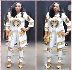 Африканская Дашики одежда принт длинный наряд и длинные брюки наборы для женщин Базен Riche Мода белый желтый 2 шт. брюки наборы