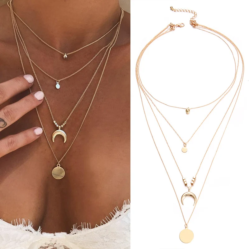 

2019 New Hot 1PC Korean Women Girls Moon Allergy Free Golden Crystal Adjustable Bead Necklace Wedding jewelry
