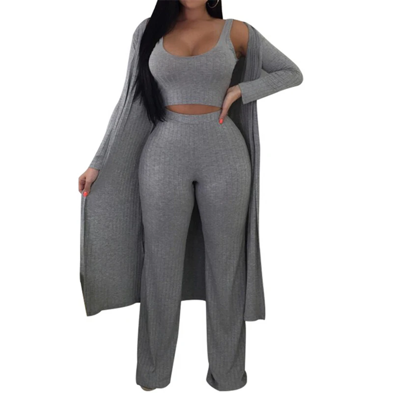 

3Pcs Women Set Matching Sets For Women Clothes Set Crop Top Pants Long Sleeve Coat New Sweatsuits For Women Outfits Clothing Set