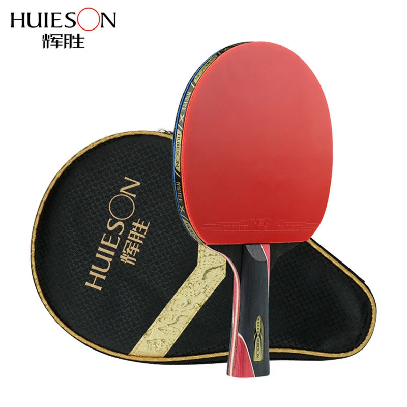 

1 Piece Huieson 5 Star Black & Red Carbon Fiber Table Tennis Racket Double Pimples-in Rubber Pingpong Racket for Teenager Player