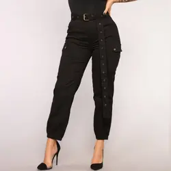 Высокая Талия хип штаны для танцев Для женщин Армейский Зеленый Черный повязки пояса Повседневное свободные брюки-карго Гаремные брюки