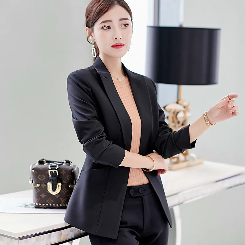

PEONFFLY Women Fashion Single Button Long Sleeve Blazer Female Plus Size Suit Office Casual Black Pink Jacket Autumn S-XXL