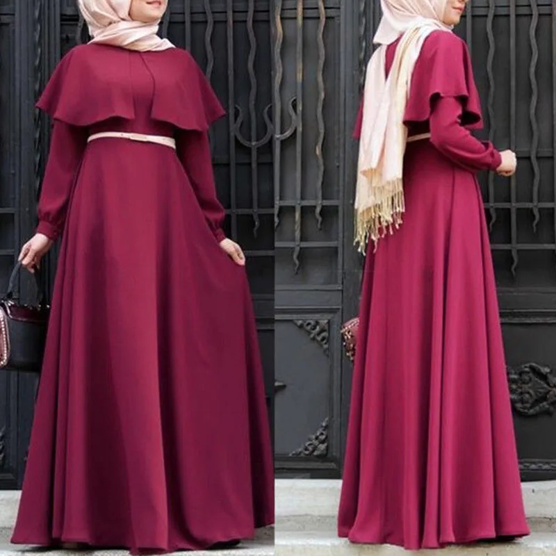 

Retro Muslim Dress Kaftan Abaya Jilbab Islamic Womens Party Maxi Dress long solid color elegant vintage A line dress vestidos