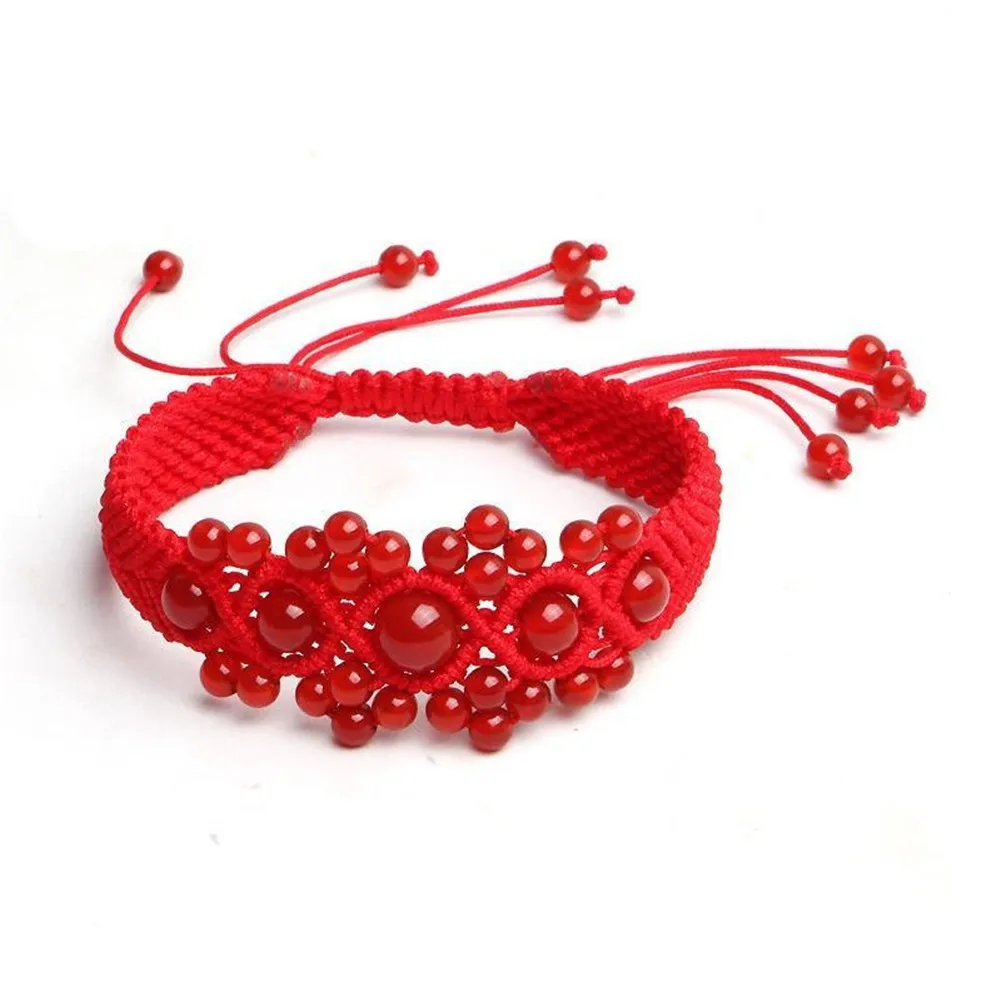 Natural Red Gems Charm Bracelets For Women Handmade Braiding Adjustable Red Thread Bracelets Waistbands Jewelry Pulseiras