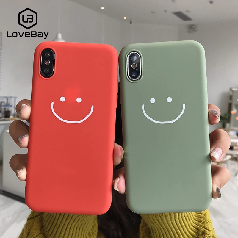 

Lovebay Phone Case For iPhone 6 6s 7 8 Plus X XR XS Max Fashion Cartoon Smiley Face Candy Color Soft Silicone For iPhone X Cover