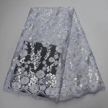 

African french net lace fabric Nigerian guipure embroidery mesh tulle lace fabrics cord sequence glitter sequins lace fabric