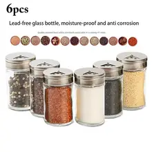 3/6pcs tampa de aço inoxidável condimento pote tempero garrafa de vidro cozinha suprimentos e materiais saltcellar regulamento rotatório