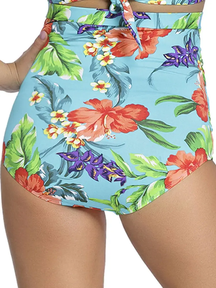 New Hot Sale Two-Piece Separates Women Retro Floral High Waist Bikini Bottom Swimwear Swimsuit Bathing Swimming Beachwear