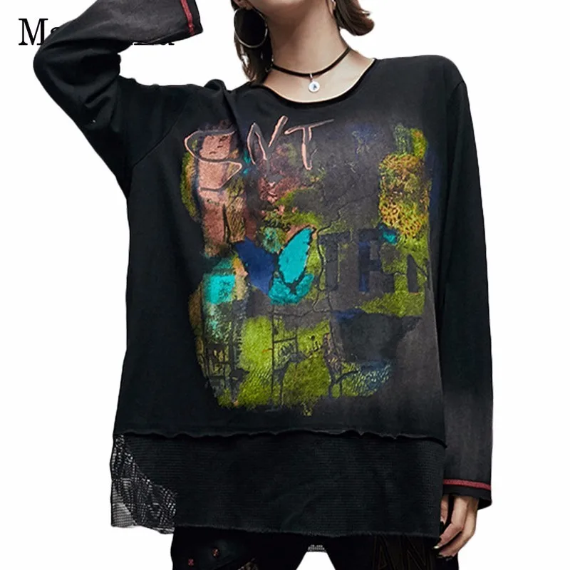 

Max LuLu 2019 Fashion Japan Designer Ladies Sexy Mesh Tops Tee Womens Gothic T Shirts Printed Streetwear Female Oversized Tshirt