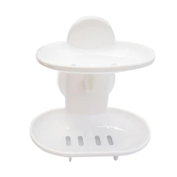

Double Soap Dish Strong Suction Soap Holder Cup Tray for Shower Bathroom (White)