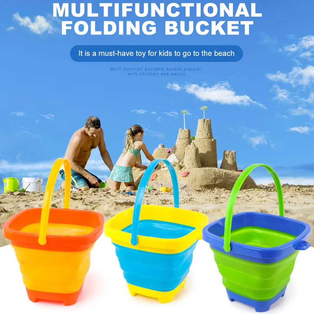 Promo  Foldable Beach Bucket Sand Toy for Kids Beach Pail Silicone Collapsible Buckets Summer Party Playin