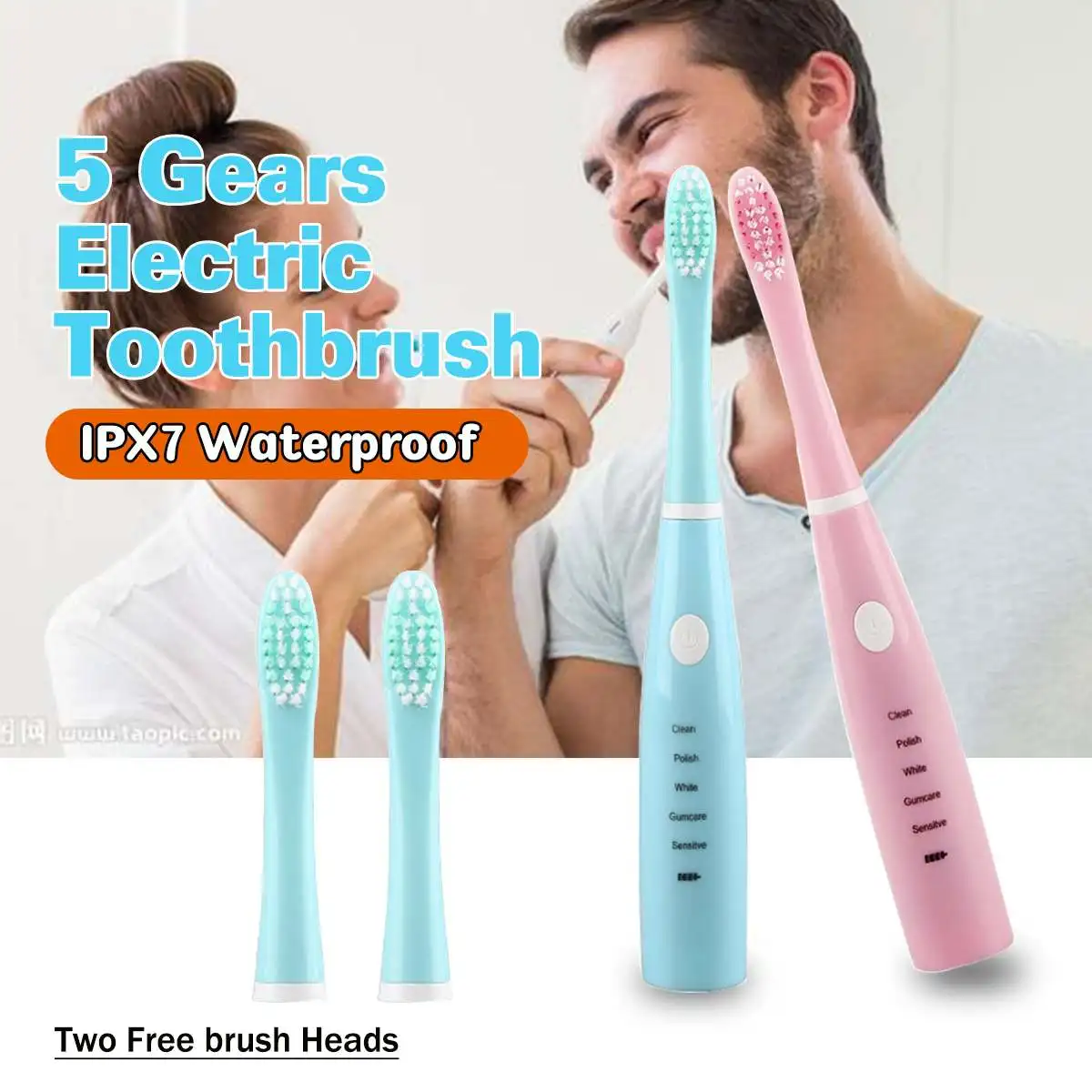 

5modes Electric Toothbrush Sonic Wave Rechargeable Top Quality Smart Chip Toothbrush Head Replaceable Whitening Best Gift