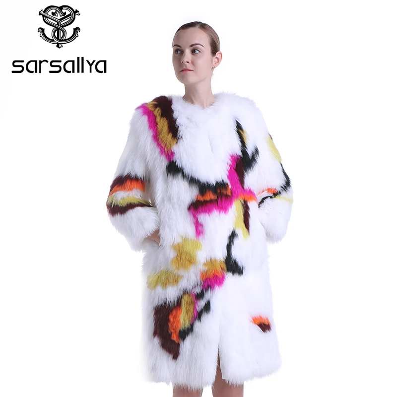 Sarsallya Настоящее пальто с мехом модный вязаный натурального трикотажного енотовидная собака Шуба Женщины Фокс Меховые пальто лиса жилет