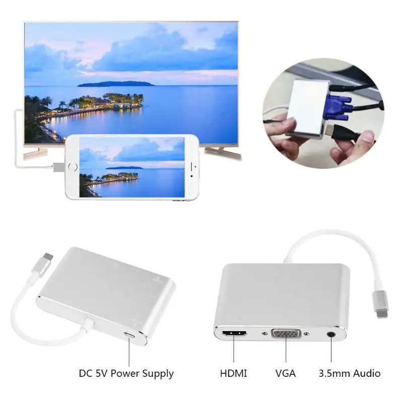  1080P HD Converter In Lega di Alluminio L Porta per Apple a HDMI VGA Audio Adapter Converter con il