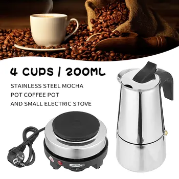 

200ml Stainless Steel Espresso Coffee Maker Moka Pot Portable with Electric stove Filter Percolator Coffee Kettle +Power Adapter