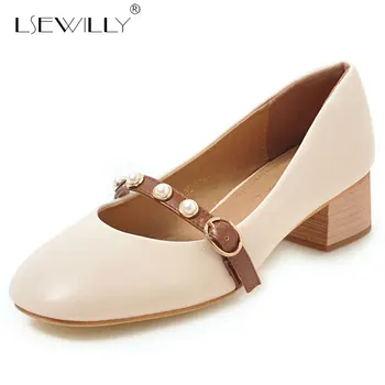 

Lsewilly black beige fashion spring autumn new arrival square toe pumps shallow elegant women med heel shoes big size 32-43 E557