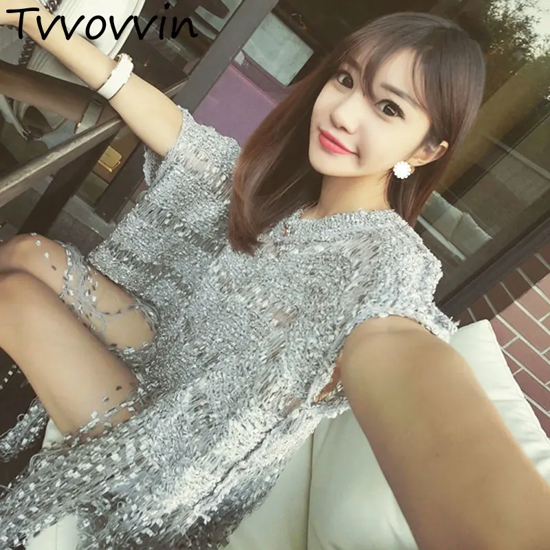 

TVVOVVIN 2019 New Summer Reseau Knitting Novelty Tassel Hollow Holes Loose Pullover Short Batwing Sleeve Cloak Shawl Shirt Z767