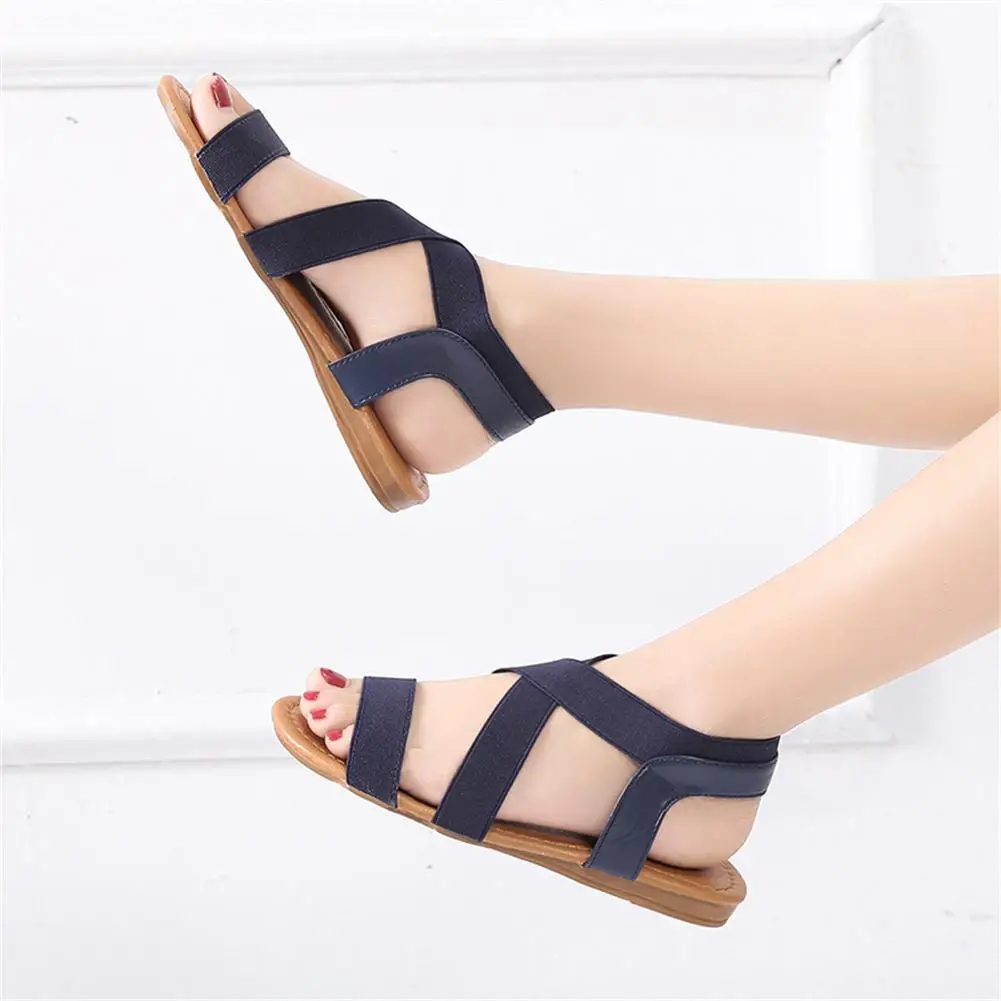 

Sandals for Women Comfortable Flat Sandals with Elastic Strap Durable Slip On Ladies Boho Cushion Shoes for Summer Fashion