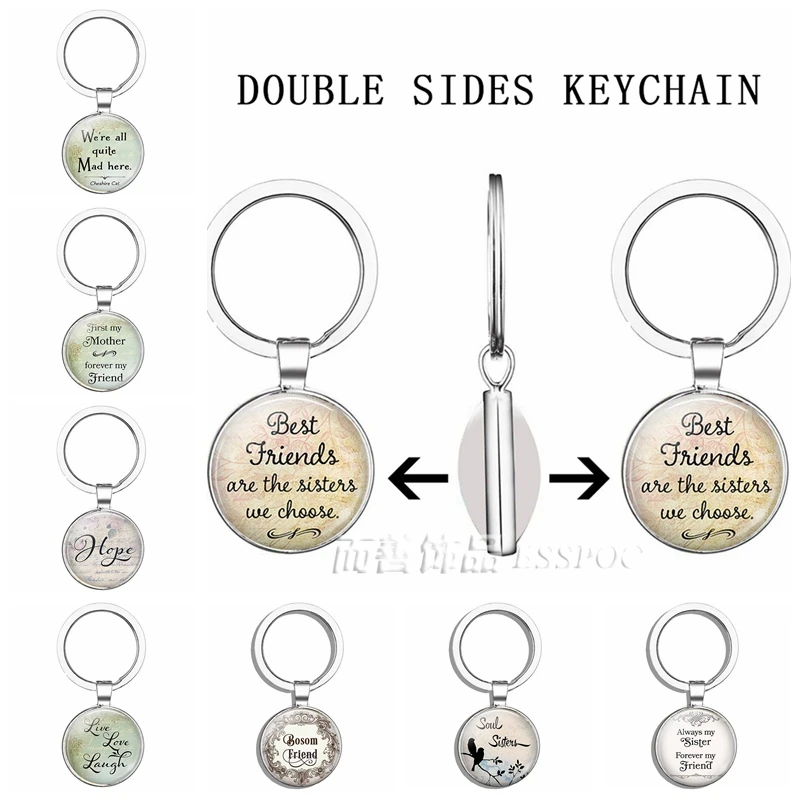Double Sided Keychain &quot Best Friends Are The Sisters We Choose Friendship Key Chain Glass Dome Jewelry Pendant Sister Gift | Украшения