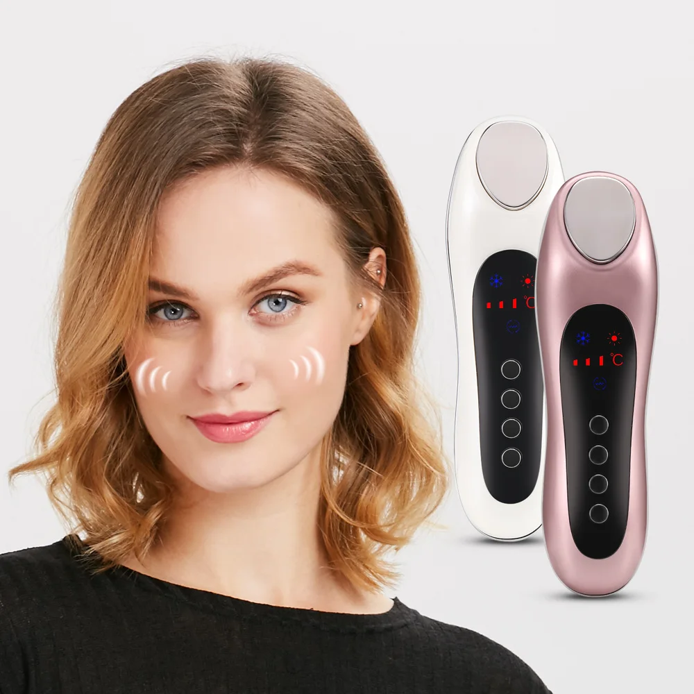 Ultrasonic Electric Face Massager Vibrating Facial Skin Cold And Heat