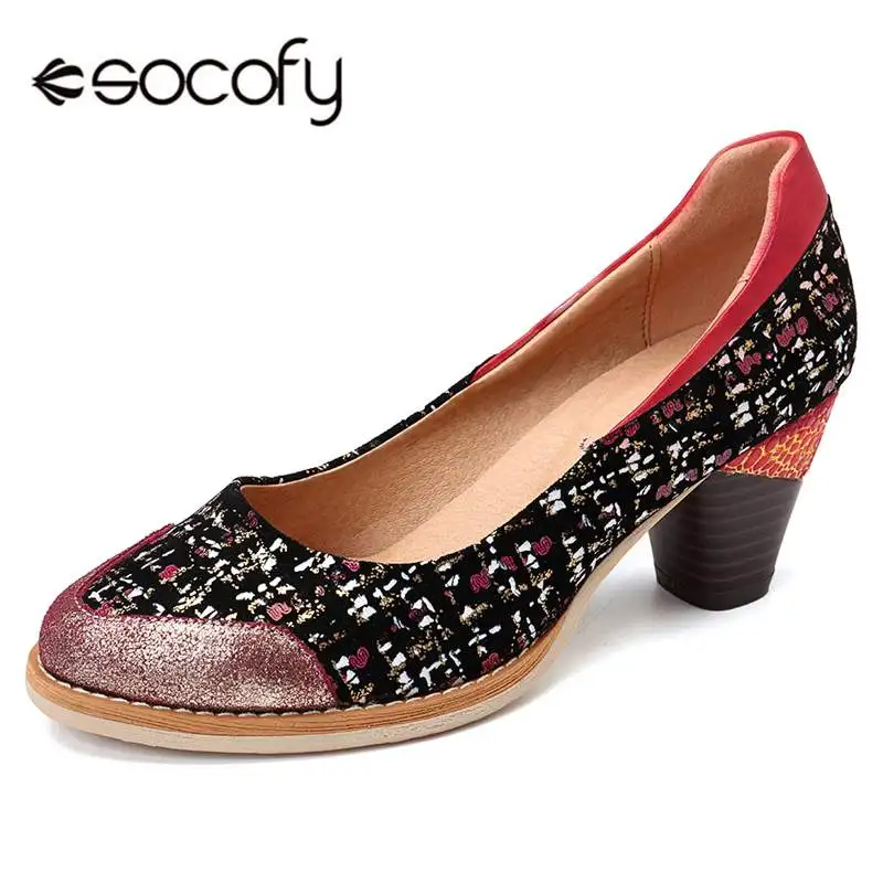 Socofy/женские туфли лодочки женские из коровьей кожи с жаккардовым узором на