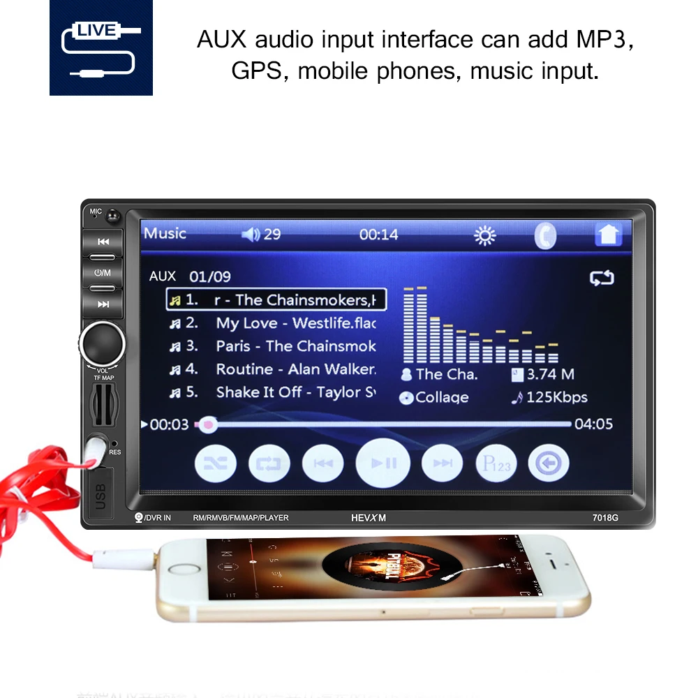 Bluetooth carro estéreo gps navegação duplo ruído no traço 7 Polegada áudio do carro estéreo duplo ruído no traço carro mp5 jogador com tf usb aux