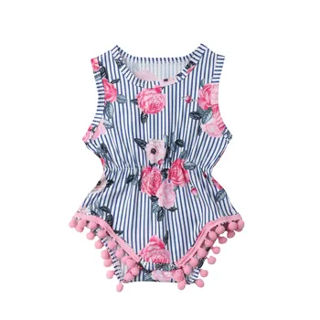 

Newest Baby Girl Floral Romper Summer Striped Infant Cotton Jumpsuit Summer Clothes Sleeveless High Quality Baby Bodysuit Hot