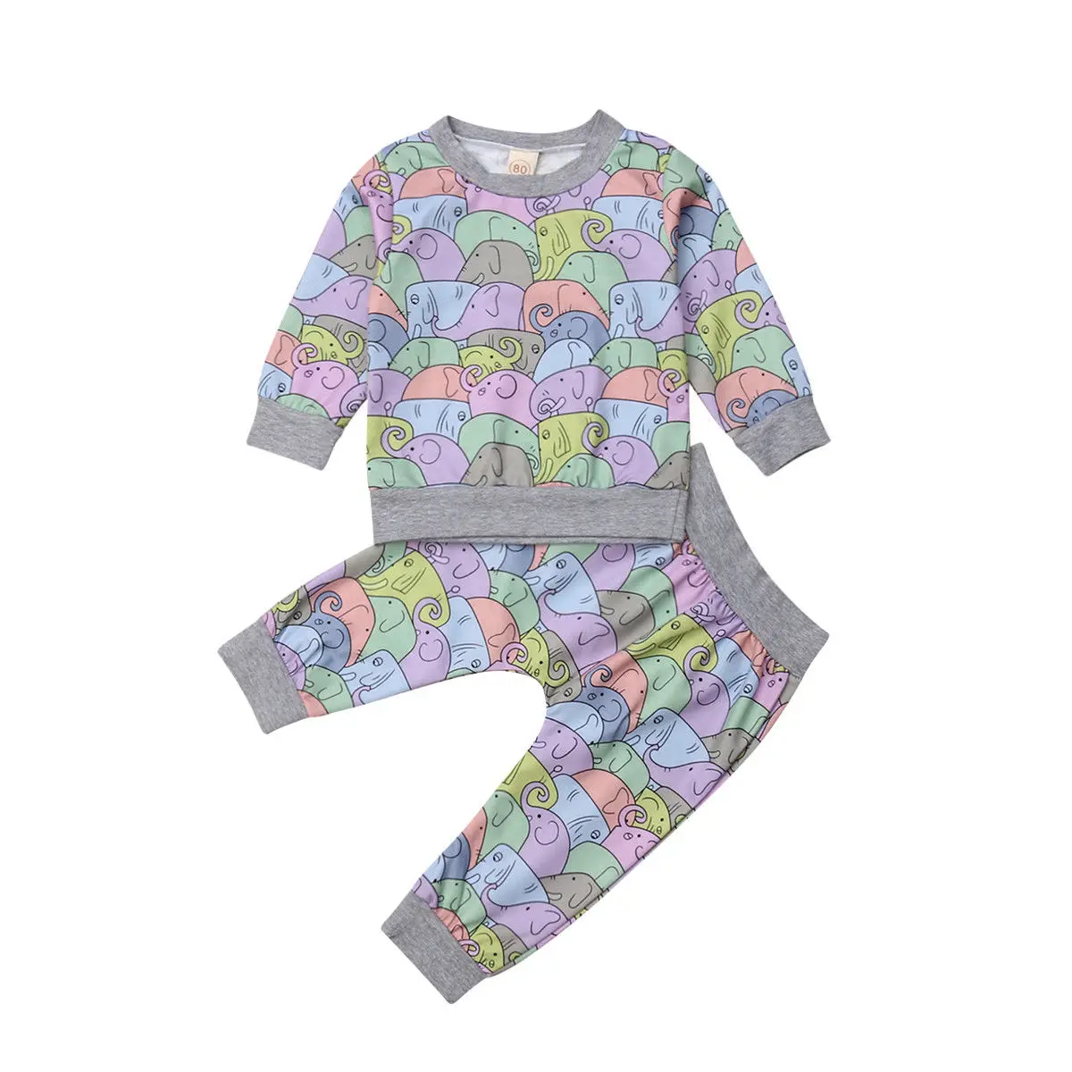 Яркие топы с принтом слона для маленьких мальчиков и девочек, свитер с длинными рукавами, штаны-шаровары, комплект одежды