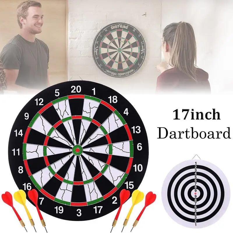 

17inch Double-Sided Flocked Bristle Dart Board - Includes 6 Darts And Dartboard For Match Play With A Set Of Steel Tip Dart