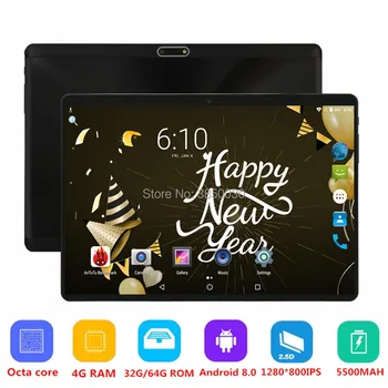 Android 8.0 Tablet 10 Inch Octa Core 3G 4G FDD LTE 4GB RAM 64GB ROM Support Netflix Youtube 2.5D Glasss 1280X800 GPS 10 10.1 pad